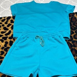 Turquoise Textured Short Sleeve Set